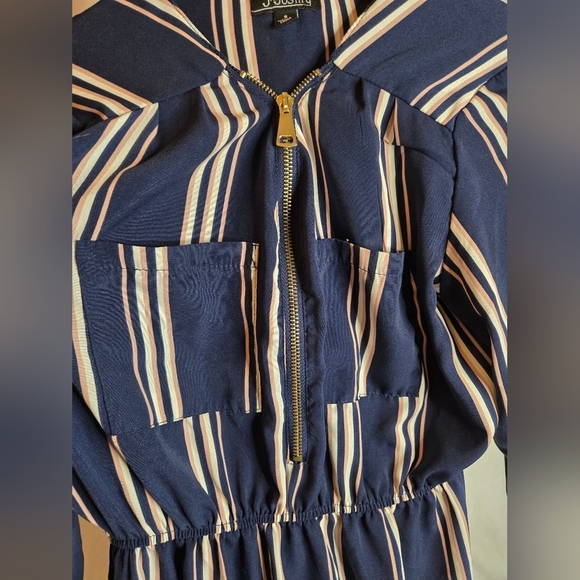 J for Justify Navy Striped Zip Front Dress Size Small - Picture 2 of 6